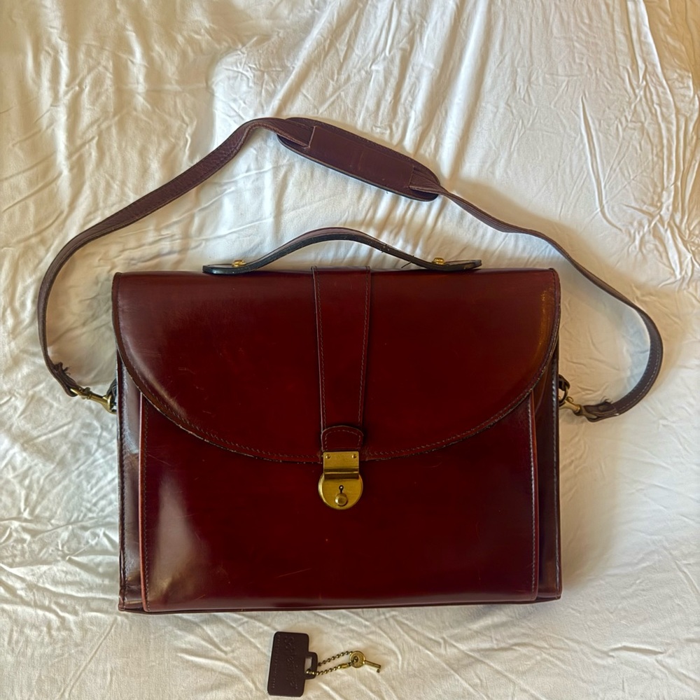 Vintage 1990s Schlesinger leather flap-over briefcase.